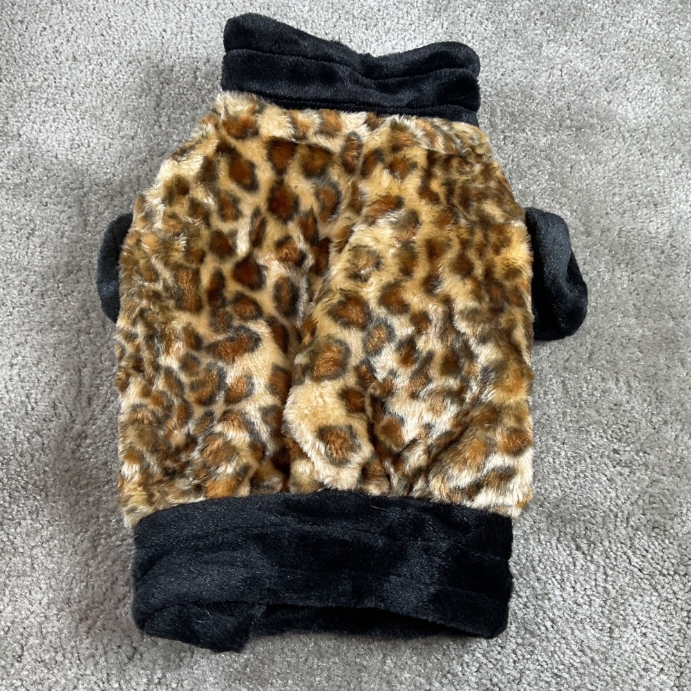 CozyPet Leopard Print Dog‎ Coat Jacket Black Trim Soft Furry Size 2 Medium
